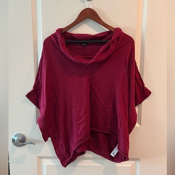 Eileen Fisher Maroon Red Merino Wool Cowl Neck Drape Oversized - Picture 2 of 15